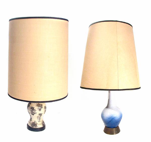 Appraisal: A group of three contemporary earthenware table lamps comprising a