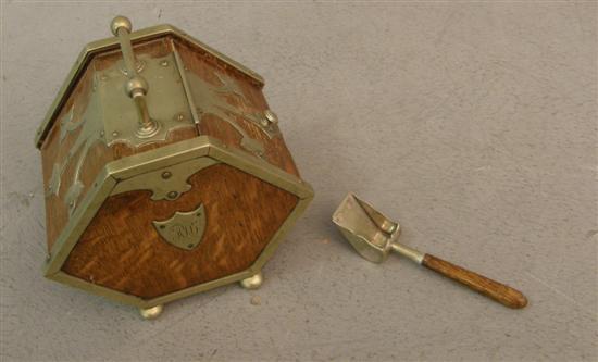 Appraisal: Early th Century oak and silver plate bound tea caddy