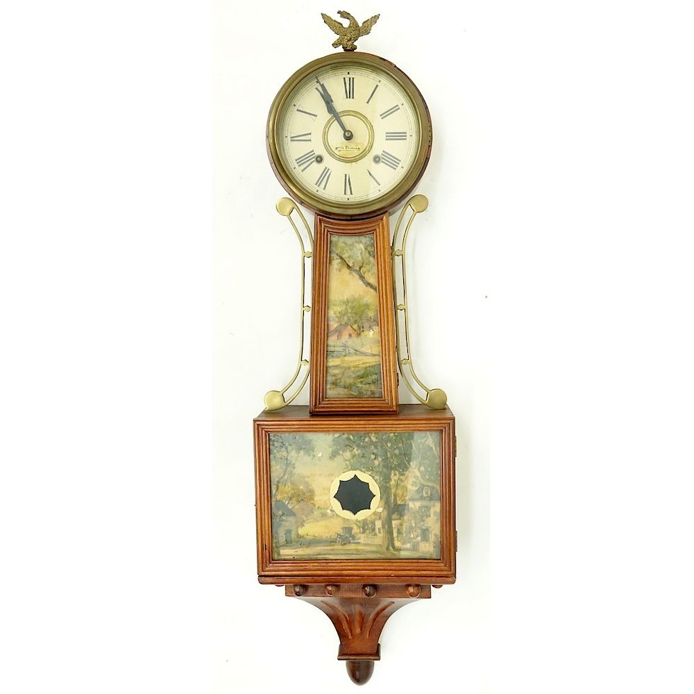 Appraisal: Seth Thomas Banjo Clock with Panels Seth Thomas Banjo Clock