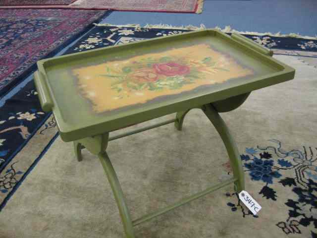 Appraisal: Italian Handpainted Wooden Tea Tray with stand floral decor on