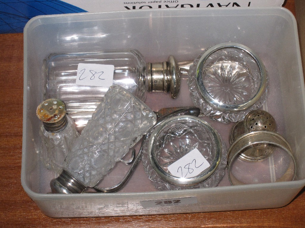 Appraisal: Box of assorted silver topped scent bottles salts etc