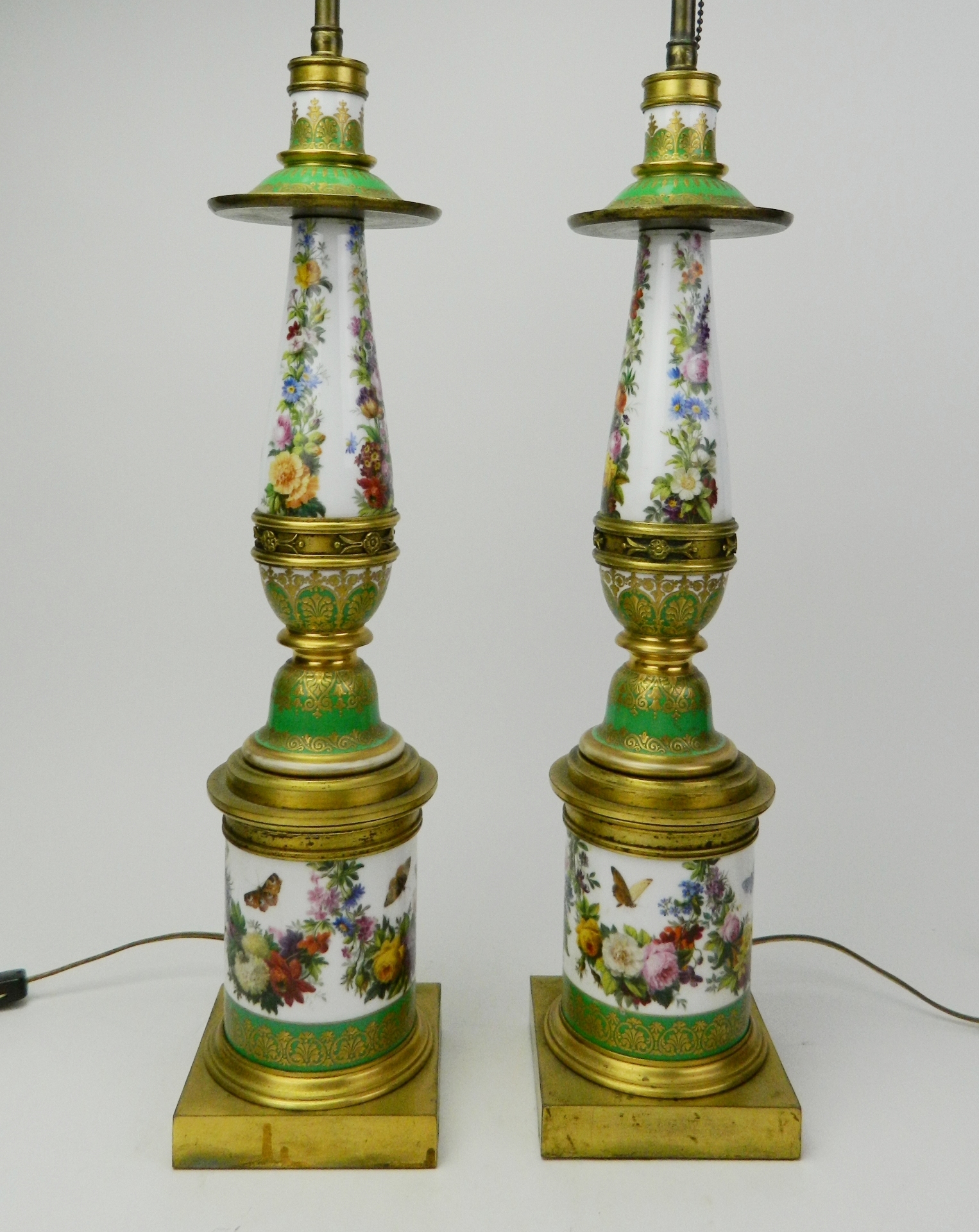 Appraisal: Pair of Ormolu-mounted Paris porcelain candlesticks mounted as lamps each