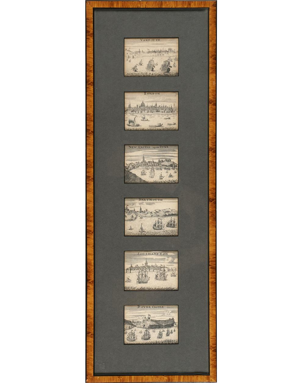 Appraisal: SIX ENGRAVINGS OF ENGLISH PORTSin one frame unsigned each x