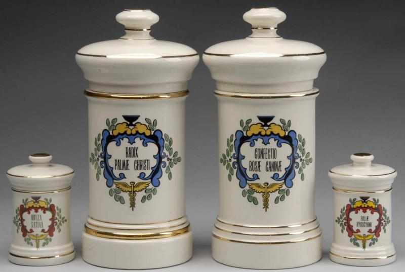 Appraisal: Lot of Gilded Porcelain Apothecary Jars Description Circa to Four