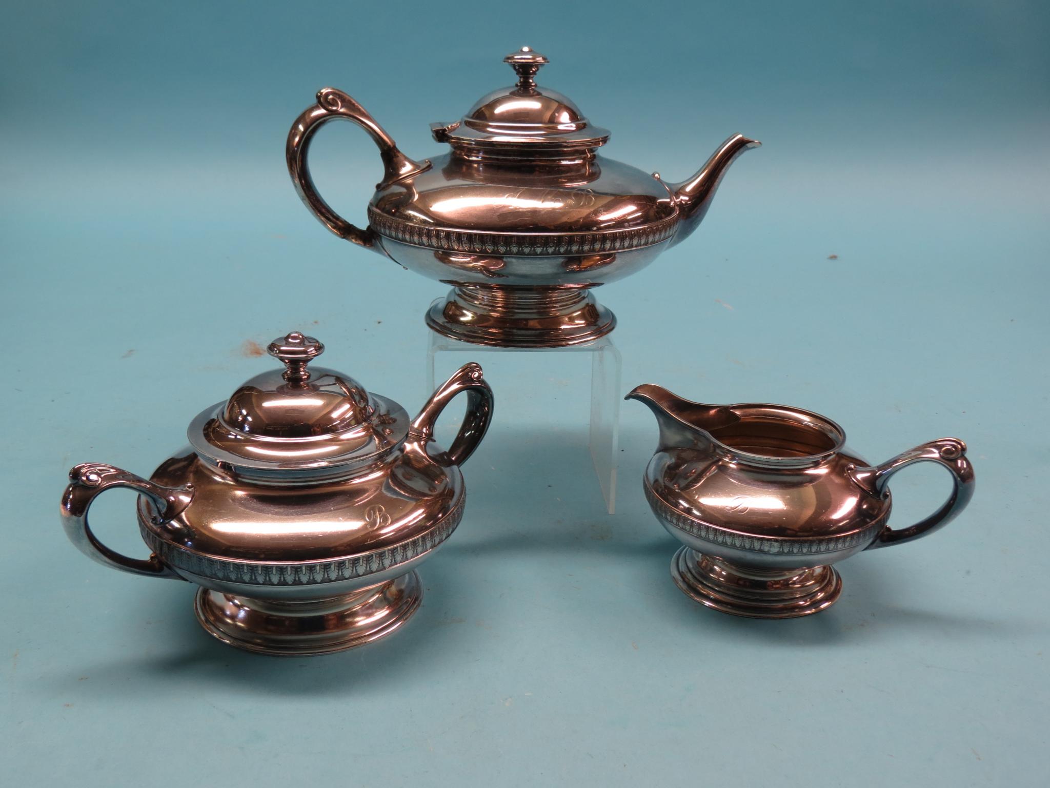 Appraisal: A Tiffany Co silver-soldered teaset teapot covered sugar bowl and