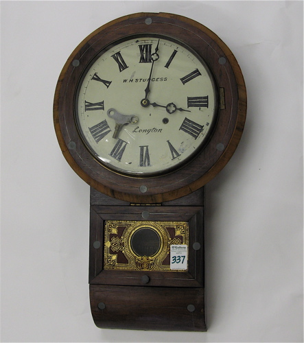 Appraisal: WALNUT AND ROSEWOOD CASED WALL CLOCK W H Sturgess Longton