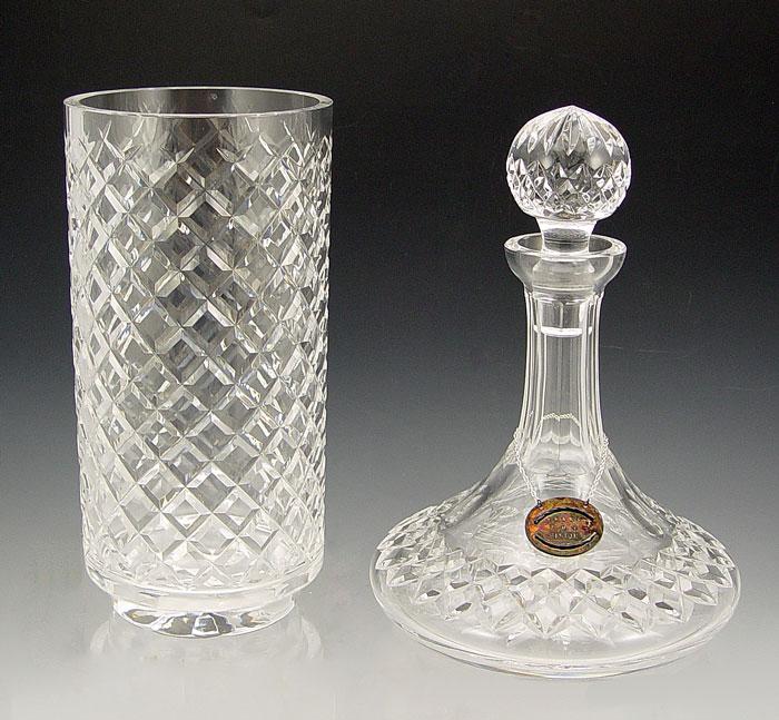 Appraisal: WATERFORD CRYSTAL VASE SHIPS DECANTER Lismore ships decanter and a