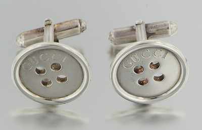 Appraisal: A Pair of Gucci Button Cufflinks Sterling silver button design