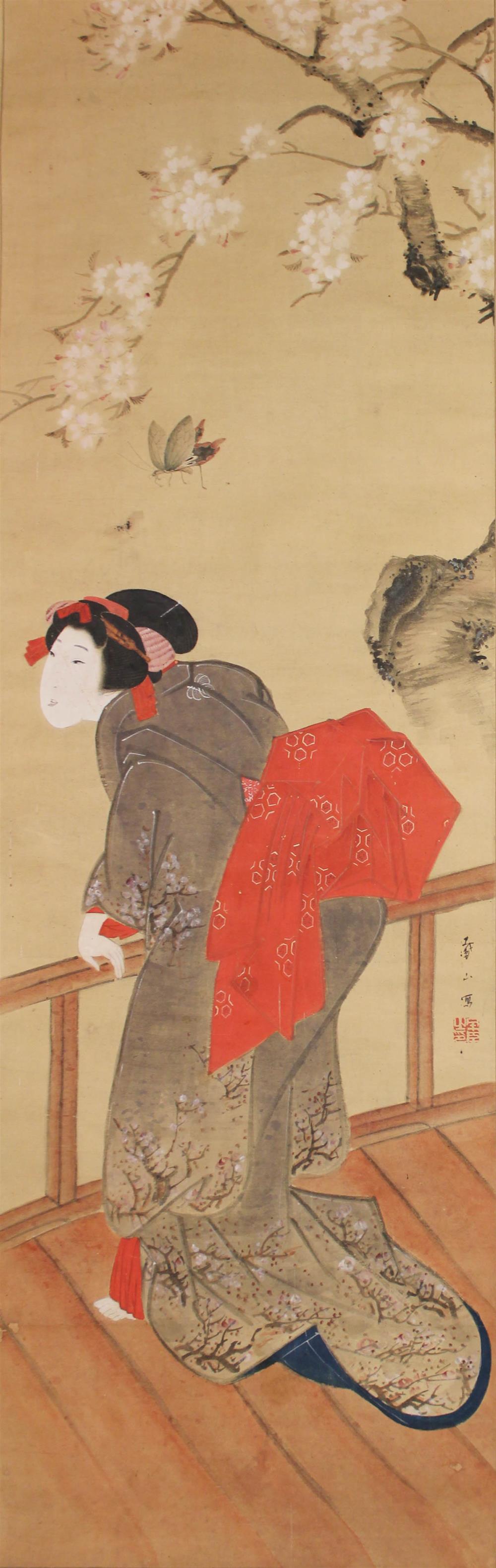 Appraisal: TAIZAN JAPANESE COURTESAN Ink and color on paper x in