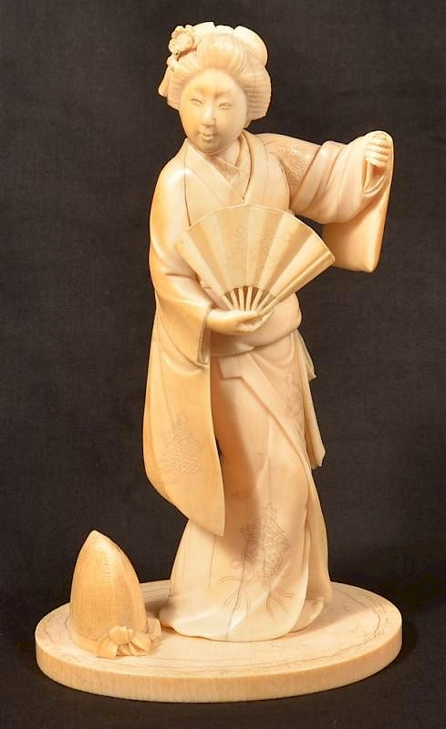 Appraisal: th Century Oriental Carved Figure of a Geisha th Century