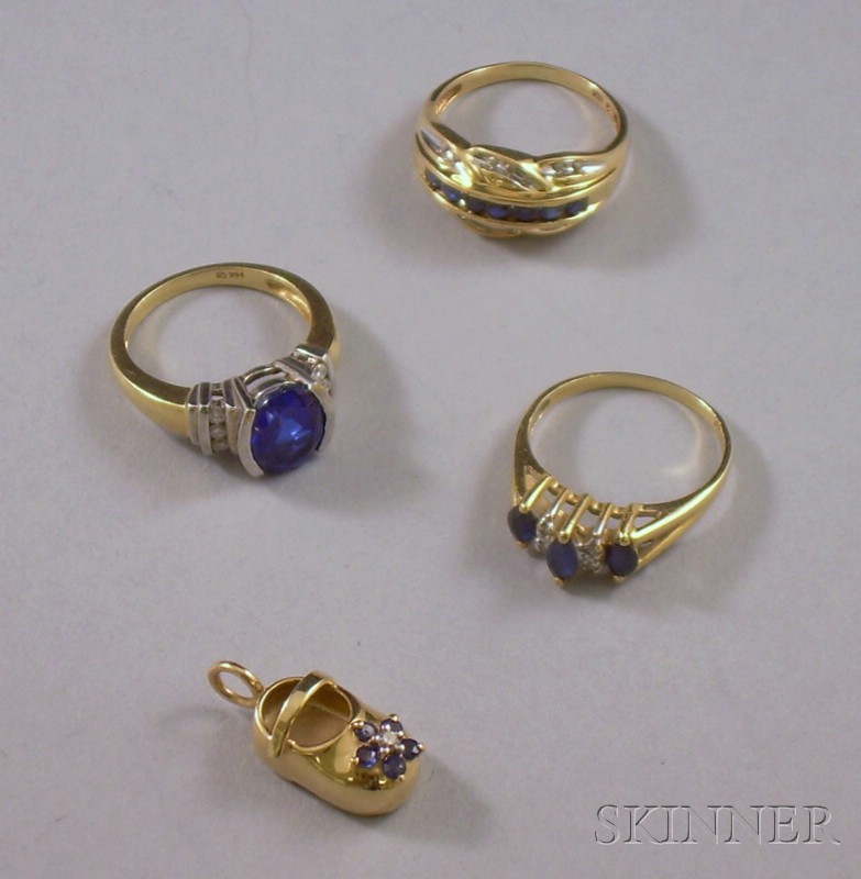 Appraisal: Three kt Gold Diamond and Gemstone Rings together with a