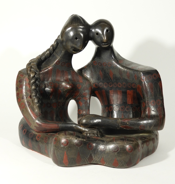 Appraisal: MAX KERLOW MEXICAN BLACKWARE CERAMIC SCULPTURE Mexico th CenturyFigural depiction