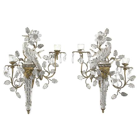 Appraisal: Pair of Continental Neoclassical Style Gilt-Metal and Rock Crystal Two-Light