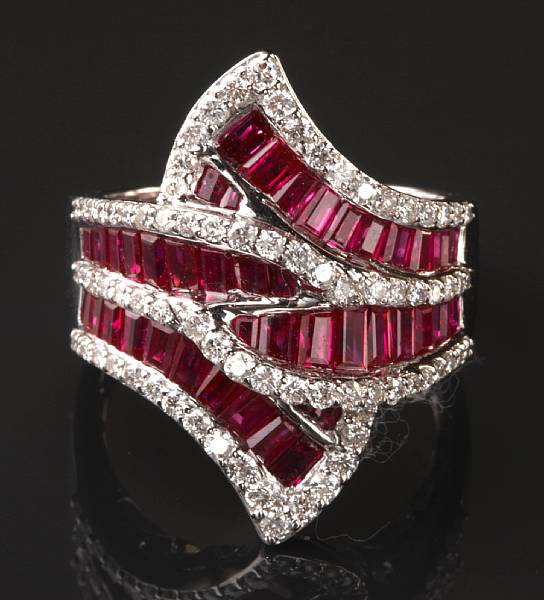 Appraisal: A ruby diamond and k white gold ring estimated total