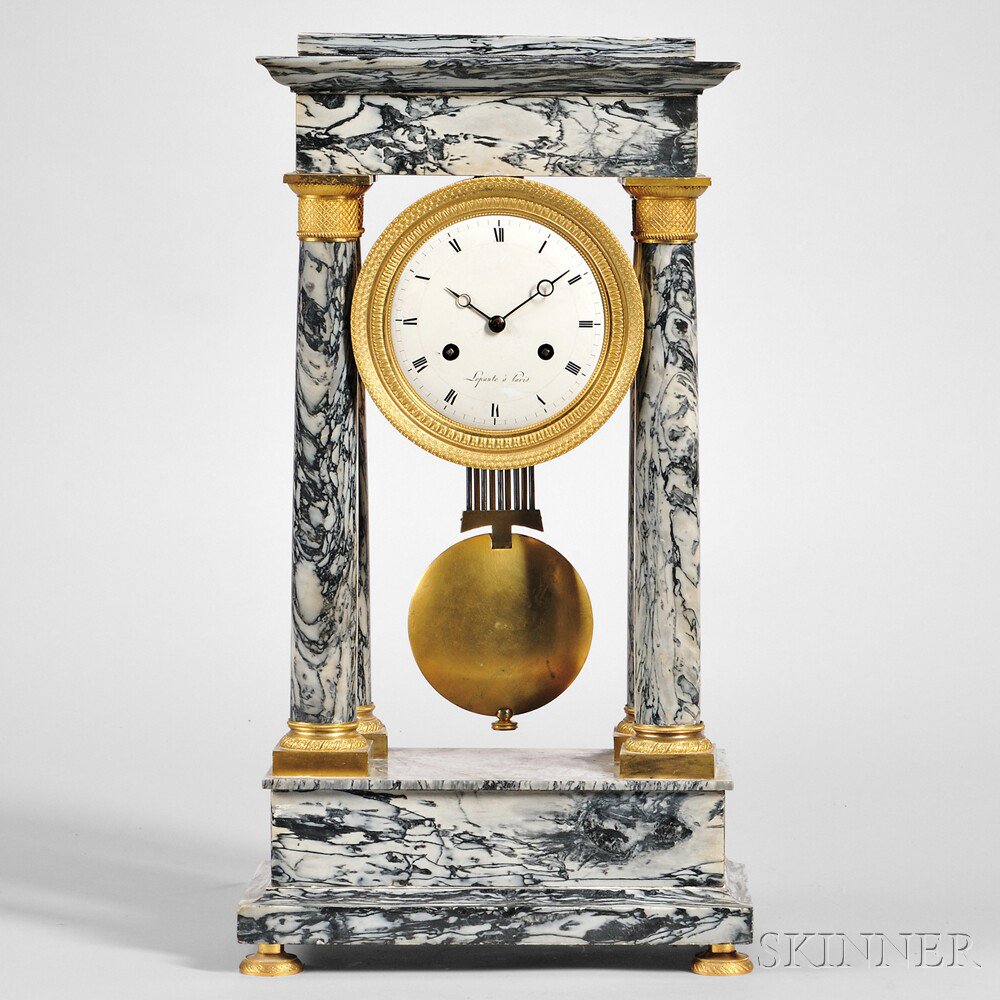 Appraisal: Lepaute Variegated Marble Portico Clock Paris c variegated gray marble