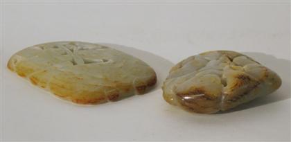 Appraisal: Two Chinese jade plaquesBoth of near oval form with openwork