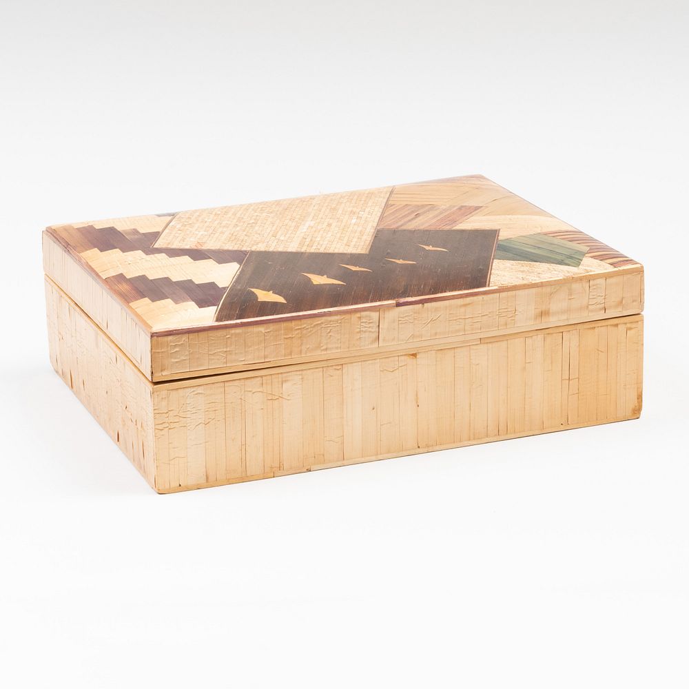 Appraisal: Straw Work Parquetry Box x x in Condition Some losses