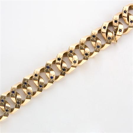 Appraisal: Gold and Sapphire Curb Link Bracelet Estimate -