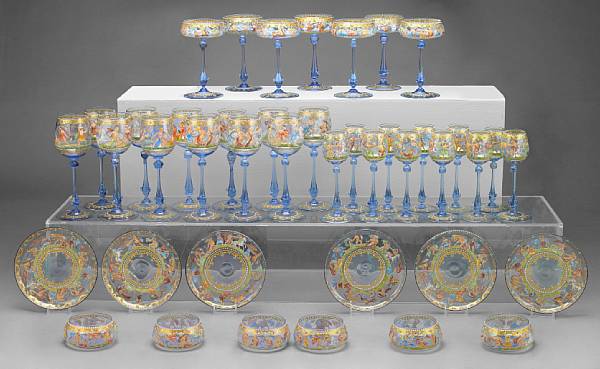 Appraisal: A suite of Venetian enamel decorated glassware early th century