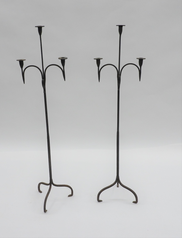 Appraisal: PR C WROUGHT IRON FLOOR CANDELABRAS United States th CenturyPair