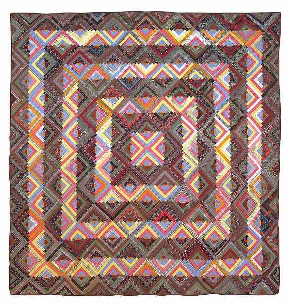 Appraisal: Bold Pennsylvania pieced log cabin barn raising pattern quilt late