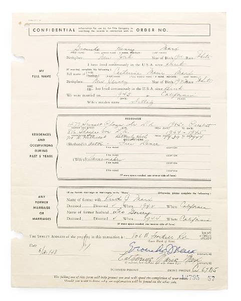 Appraisal: A Groucho Marx signed document A one page form relating