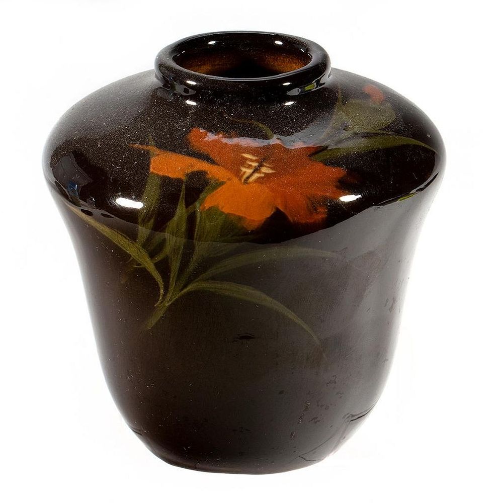 Appraisal: Weller Vase Louwelsa decoration of orange floral sprig on brown