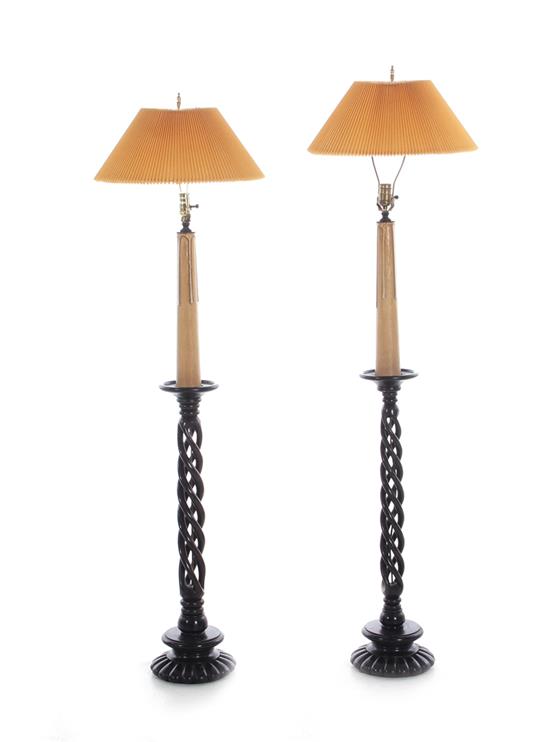 Appraisal: Pair Continental rope-twist floor lamps H pcs Provenance Estate of