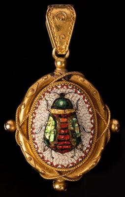 Appraisal: A Victorian micromosaic insect pendant the central scarab beetle within