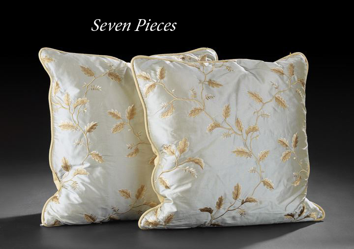 Appraisal: Group of Seven Sky Blue Silk Accent Pillows with leaf