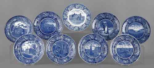 Appraisal: Nine blue Staffordshire American scene plates ca dia