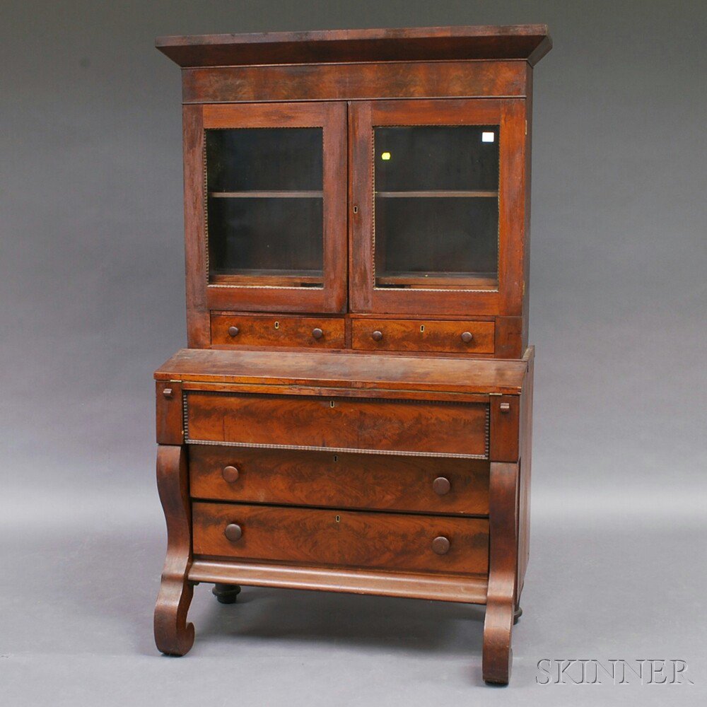 Appraisal: Classical Mahogany Glazed Secretary Bookcase America early th century the