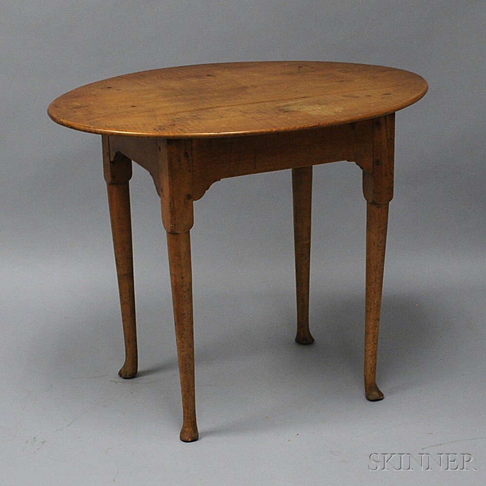 Appraisal: Queen Anne Tiger Maple Tea Table the oval top on