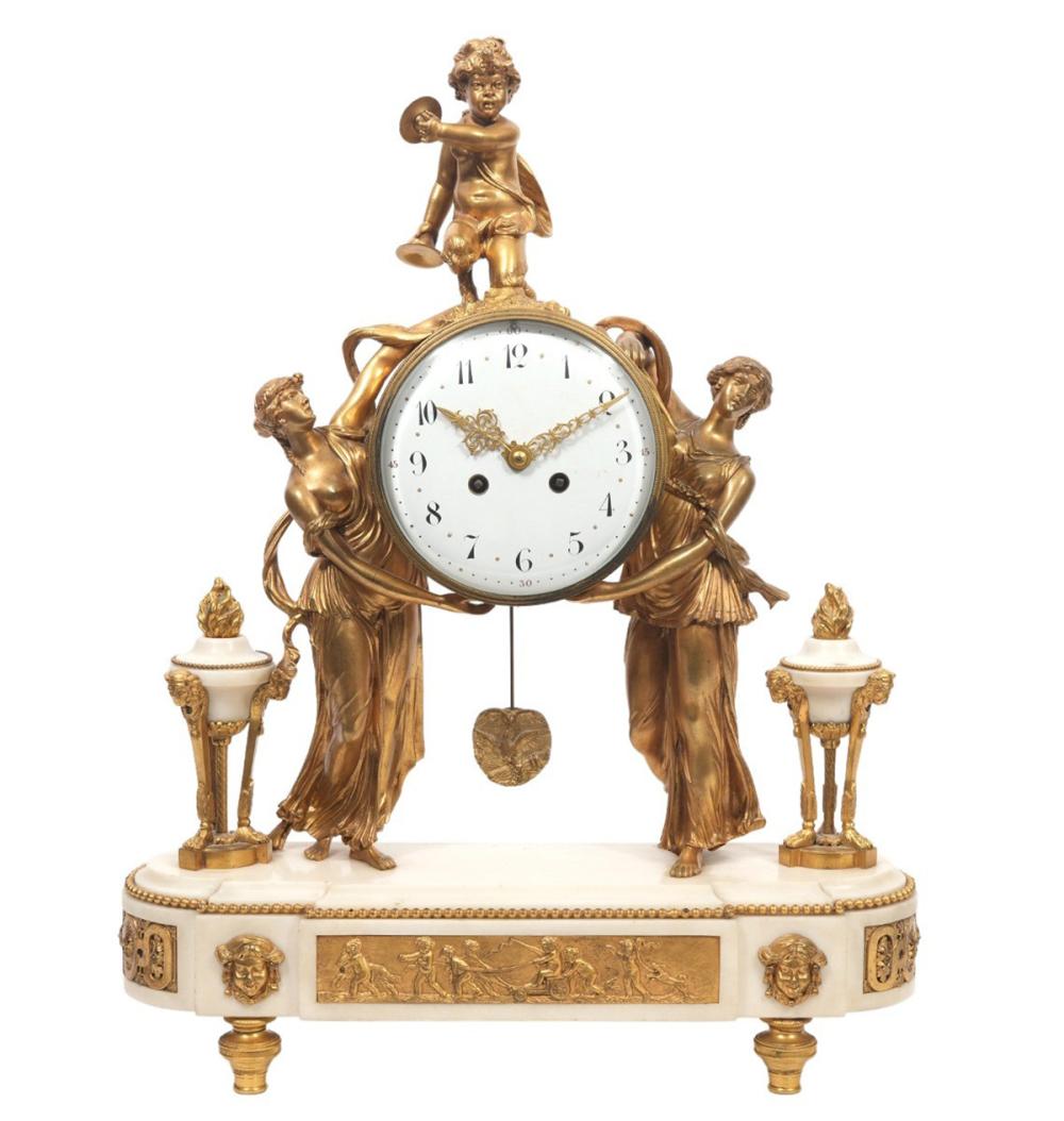 Appraisal: FRENCH MID TH C ORMOLU AND MARBLE MANTEL CLOCKFrench mid