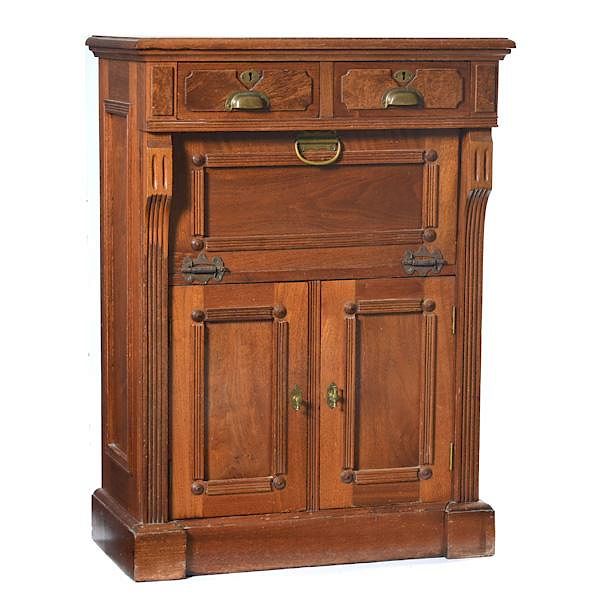 Appraisal: Rare Victorian American Walnut Barbershop Cabinet Rare Victorian American Walnut