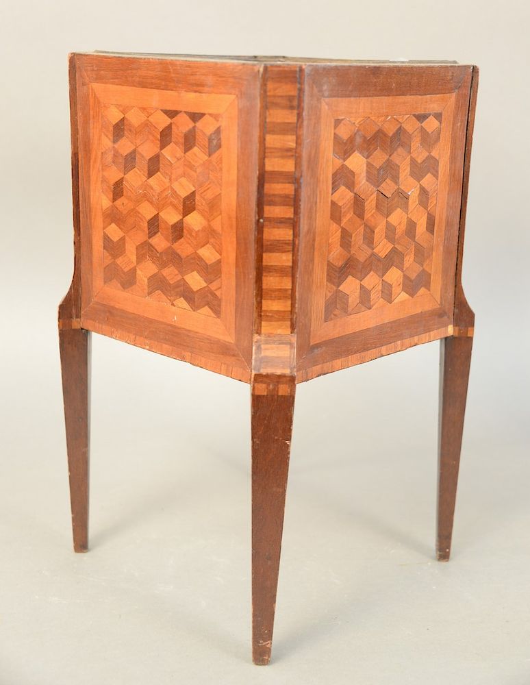 Appraisal: Louis XVI parquetry inlaid jardiniere on legs with copper inserts