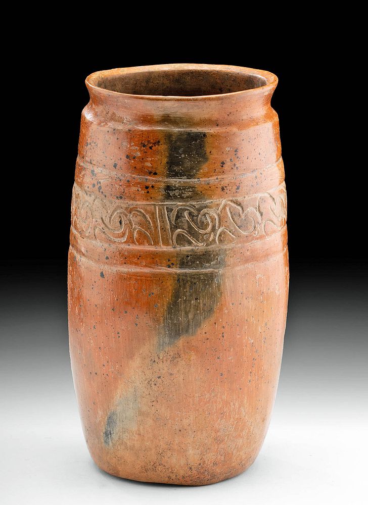 Appraisal: Maya Pottery Cylinder Vessel w Abstract Decoration Pre-Columbian southern Mexico