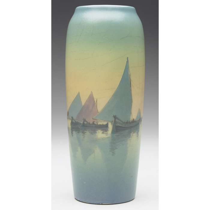 Appraisal: Rookwood vase Vellum glaze with a finely painted Venetian harbor