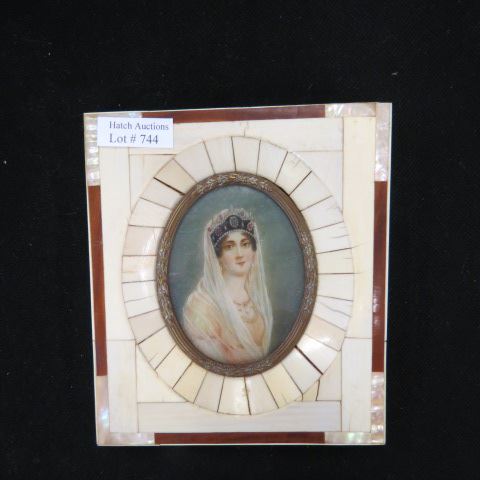 Appraisal: Miniature Painting Portrait on Ivory of a Queen oval x