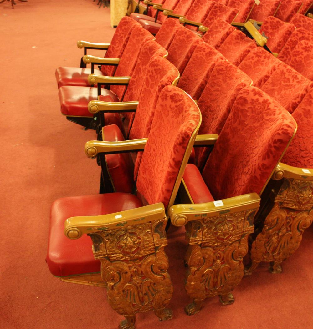 Appraisal: TWO HALF-ROWS OF SIX VINTAGE THEATER SEATS approximate length each