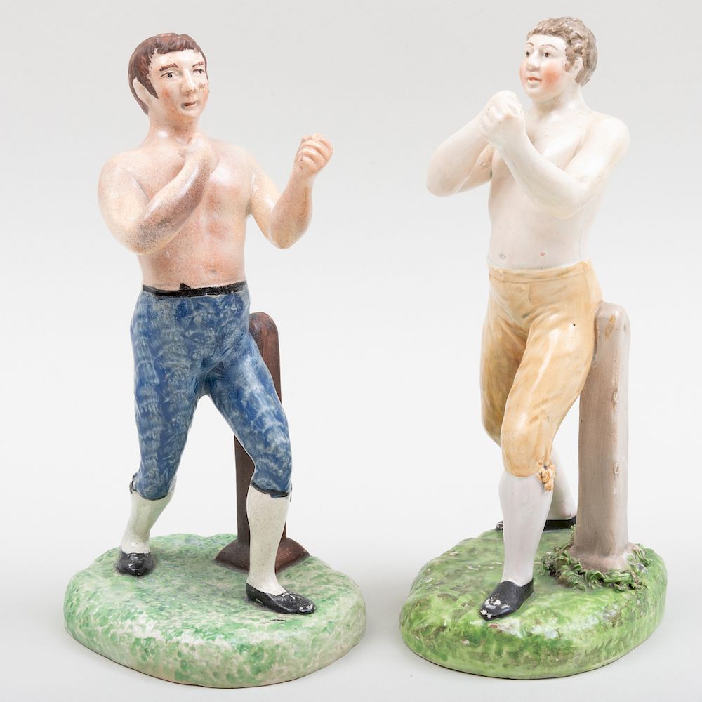 Appraisal: Two Staffordshire Pearlware Figures of Tom Cribb The larger in