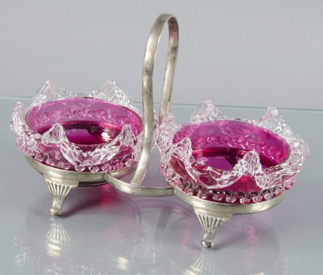 Appraisal: English Cranberry Sweetmeat BowlsCirca Each bowl with cranberry body and