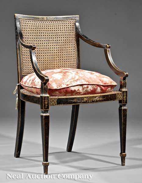 Appraisal: A George III Ebonized and Gilt Decorated Armchair late th