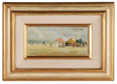 Appraisal: European School th century Cabana Scene on Mediterranean Sea signed