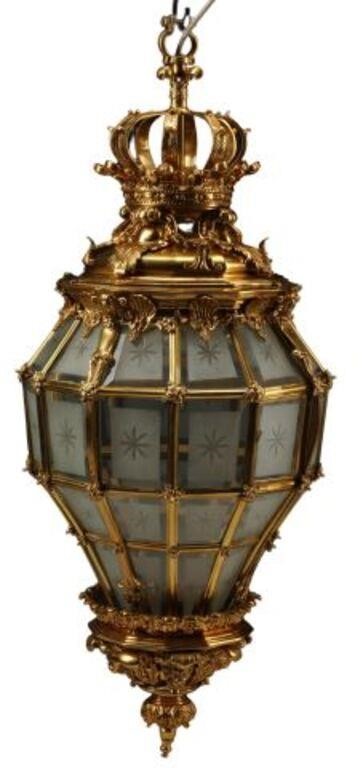 Appraisal: Louis XV style bronze dore and etched glass lantern in