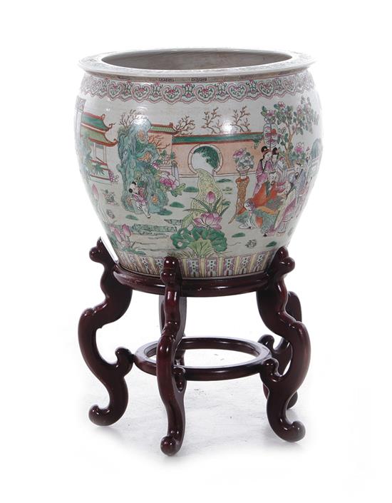 Appraisal: Chinese famille rose porcelain jardiniere Qing or Republic period fishbowl-design