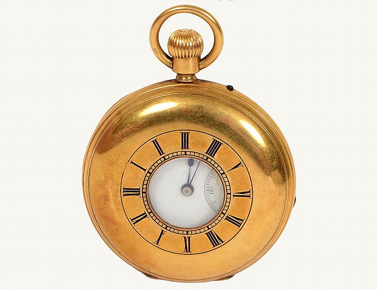 Appraisal: SWISS TH C KT GOLD HUNTERS CASE POCKET WATCHWith white