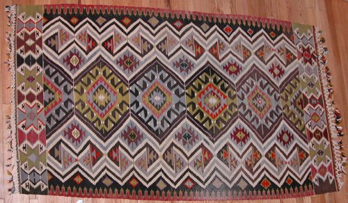 Appraisal: Artist Title Colorful Turkish Kelim Carpet Medium carpet Dimensions x