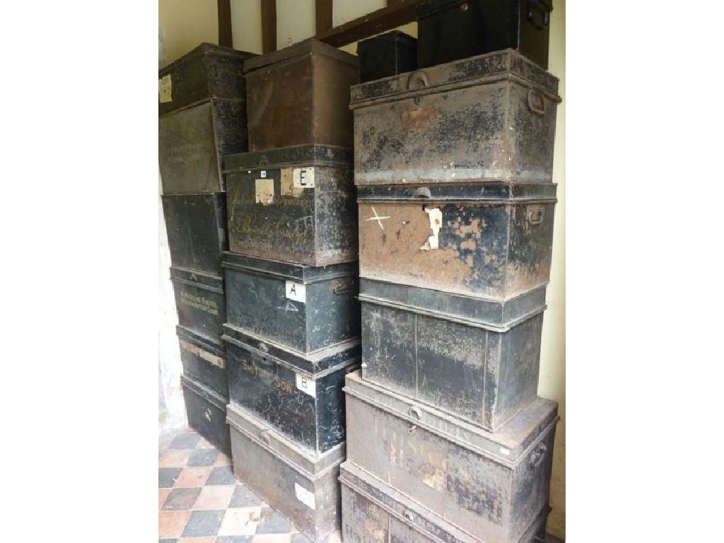 Appraisal: A quantity of old Japanned tin deed boxes some with