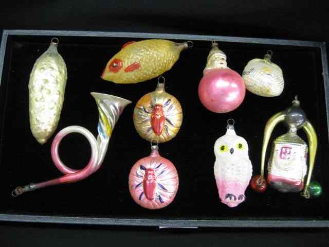 Appraisal: Victorian Blown Glass Christmas Ornaments includes owl baby fish bugs